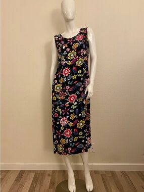 Dressing Clio Black 90s Midi Dress with Bright Floral Print